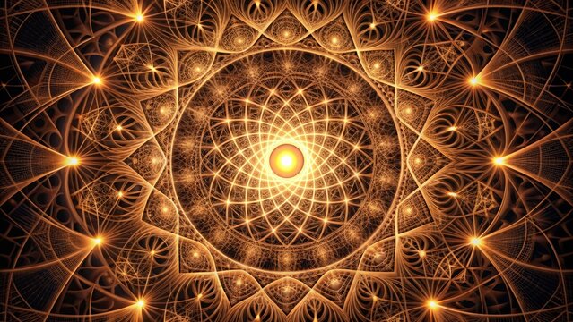 Intricate geometric pattern featuring intersecting circular lines in various sizes, creating a mesmerizing and abstract visual effect with a blend of light and dark tones.