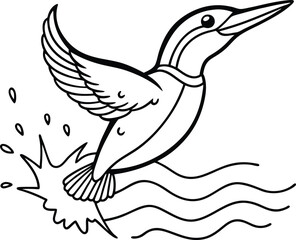 Elegant joyful kingfisher line art showcases a lively bird with clean lines reflecting its playful nature
