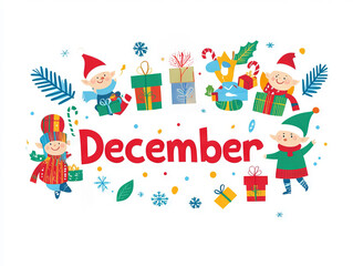 Fototapeta premium December illustrated with colorful seasonal icons