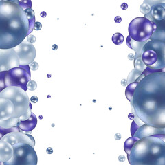 3D bubbles. Blue balls. Glass soft backdrop geometric shapes. Balloon decor. Floating spheres group. Smooth pearls composition. Art pattern. Vector abstract background. Eps 10