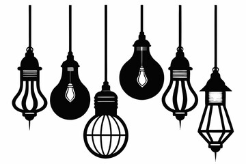 Vintage hanging light vector, Arabic lamp, lanterns silhouette illustration