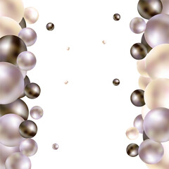 Pearl green balls of different sizes are scattered. Modern beautiful background. 3D illustration, 3D rendering. Eps 10