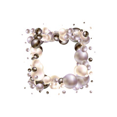 Colored beads. Pearls. Abstract background. Decorations. Pink balls. Photo frame. Eps 10