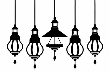 Vintage hanging light vector, Arabic lamp, lanterns silhouette illustration