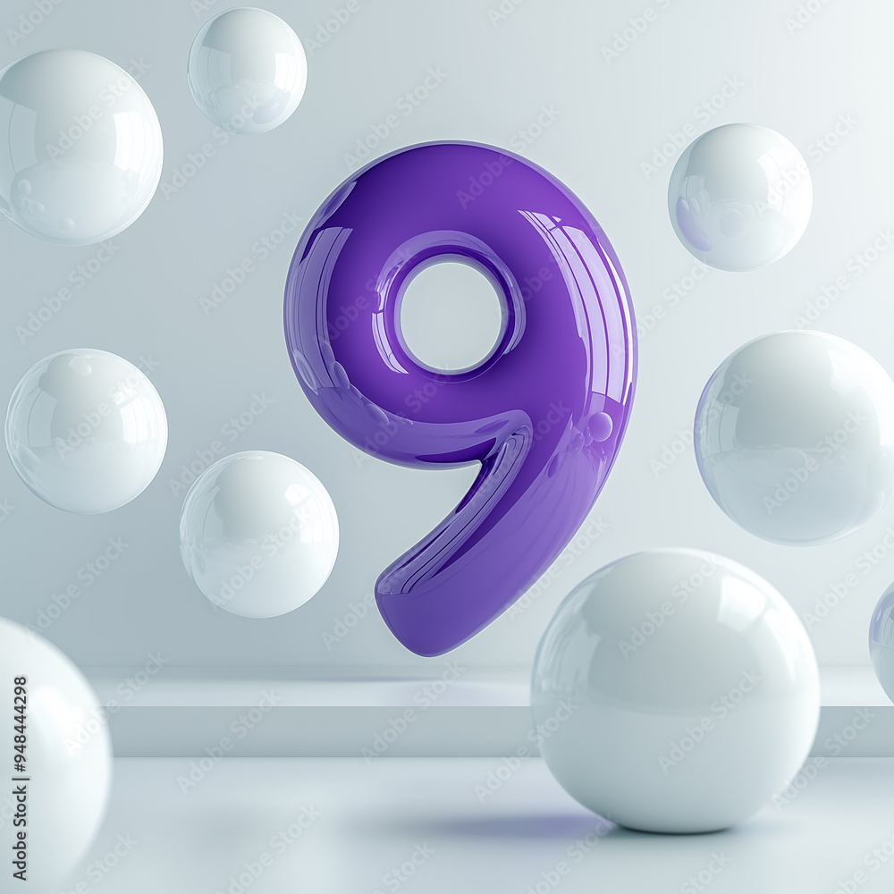 Aufkleber a playful display of floating purple and white balls in a calm studio setting