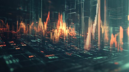 Abstract representation of data visualization with vibrant graph trends, symbolizing analytics, finance, and technology insights.
