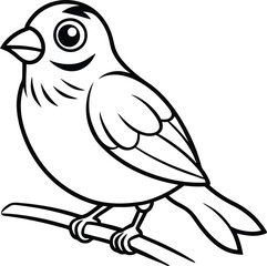 Content sparrow on a branch simple line art for design
