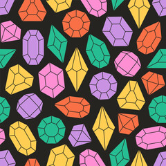 Seamless pattern with crystals, diamonds, gemstones. Texture for banners, wallpapers, textiles, wrapping paper. Vector illustration in flat style