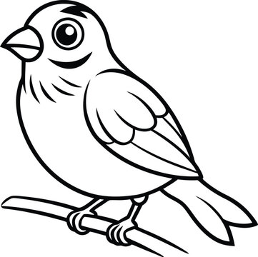 recommend clip art: Content sparrow on a branch simple line art for design
                    
