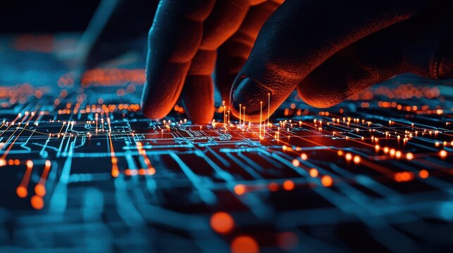 Network forensics specialist isolating compromised nodes in a glowing digital grid, forensics, targeted network investigation