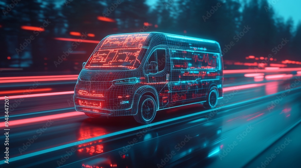 Poster discover the future of package delivery with selfdriving vans. use a userfriendly app to efficiently
