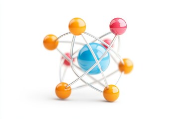Obraz premium Colorful atomic model illustrating the structure of matter with vibrant particles against a white background