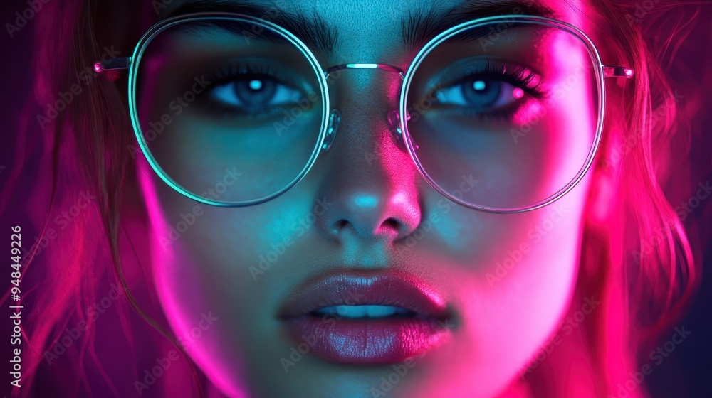 Poster a visually striking close-up image capturing vibrant red hair illuminated against a vivid pink gradi