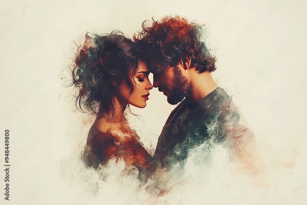 Aufkleber romantic digital portrait of a couple with glowing neural patterns symbolizing the deep intellectual