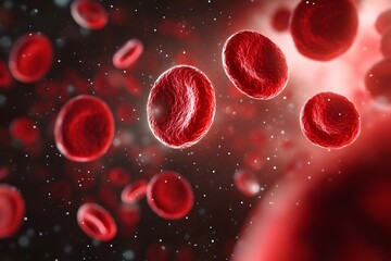 3D Rendering of Red Blood Cells in the Human Organism  Detailed of microscopic red blood cells against a dark textured background