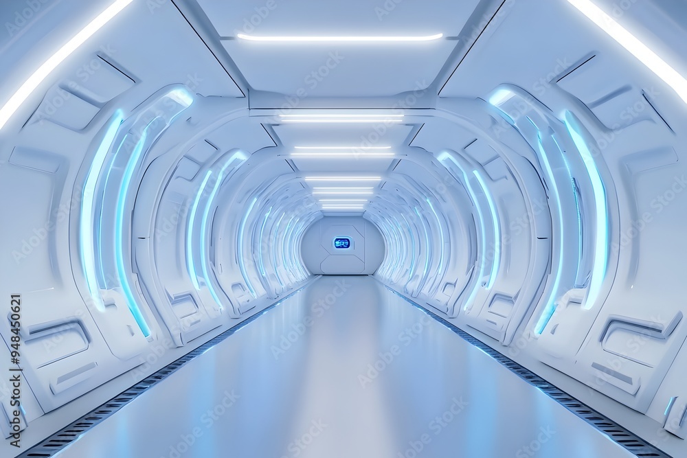 Poster futuristic spaceship corridor with 360 degree view and stunning 3d rendering a sleek minimalist and 