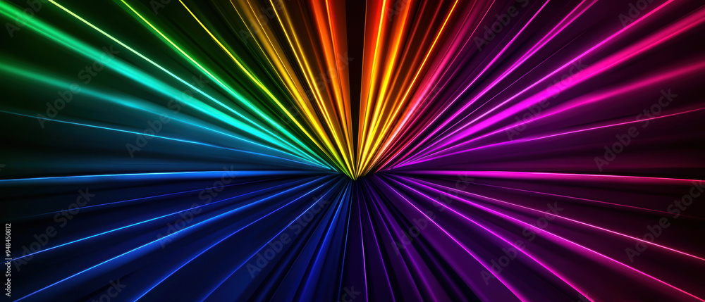 Poster vibrant abstract background with neon light rays in rainbow colors creating a dynamic and energetic 