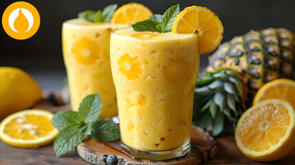 Fototapeta premium Fresh delicious pineapple juice