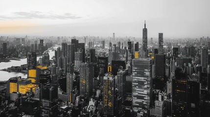 Cityscape with Golden Lights