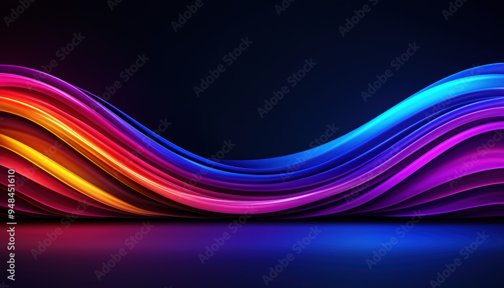 Poster vibrant abstract waves of colorful light on a dark background, creating a dynamic, futuristic design