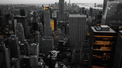 Aerial View of New York City Skyscrapers at Dusk