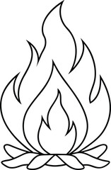 Crisp bonfire vector line art with a stylized fire and logs creating a warm scene
