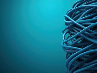 Conceptual image of a cybersecurity breach, network wires entangled and frayed, cybersecurity, network vulnerability