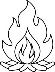 Clean and simple bonfire vector design with rising flames and logs beneath
