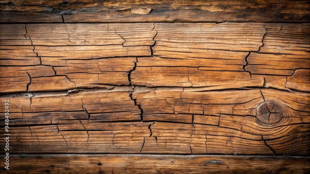 Poster Weathered old wood background with deep cracks and rough texture