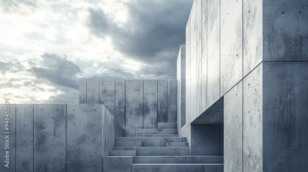Aufkleber 3d rendering of concrete wall construction set against a cloudy sky backdrop showcasing an abstract 