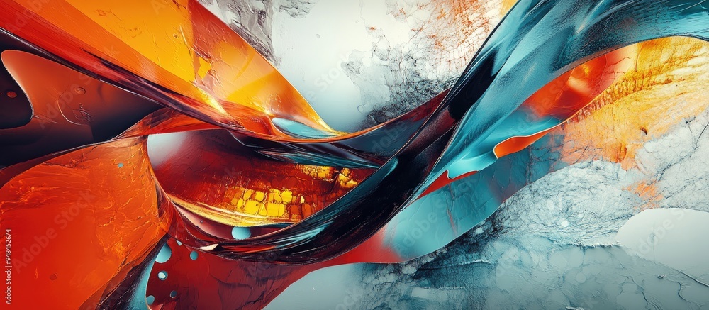Poster colorful abstract tapestry with 3d rendering elements