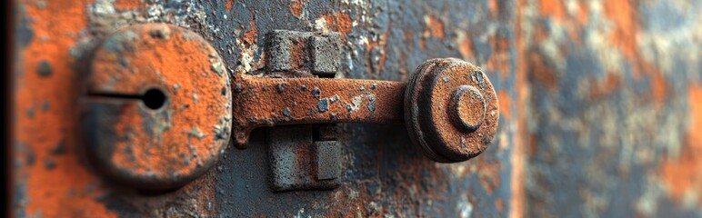 3D rendering of a close up view of a dusty and rusty window lock shape