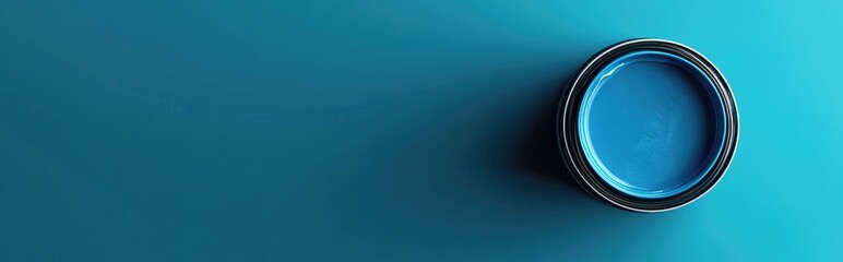 3D rendering of a repair image featuring a blue background with a blue paint can presented in a flat lay top view format with ample copy space