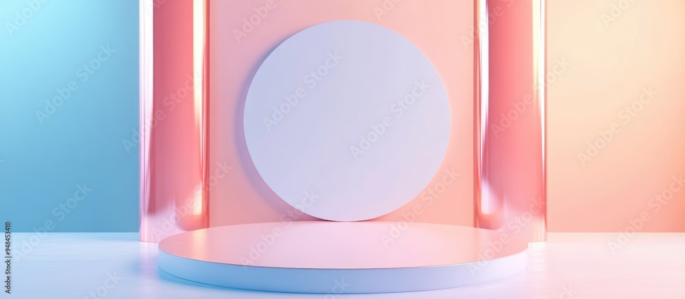Poster 3d rendering of a product podium display featuring a pastel colored studio background