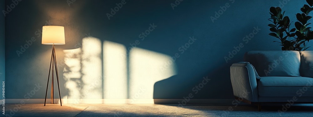 Poster 3d rendering of an opal color lamp illuminating a room