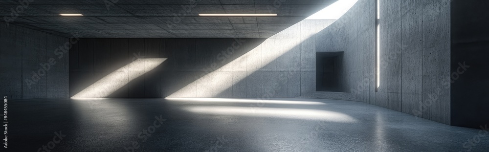 Poster 3D rendering of an empty dark abstract concrete room with a smooth interior and illuminated features