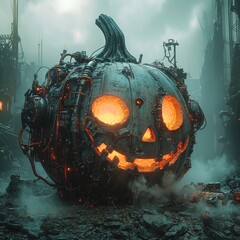 Fototapeta premium Steampunk Pumpkin Halloween Jack o Lantern Metal Art