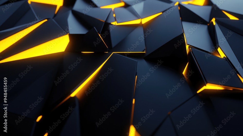 Poster 3d rendering of a futuristic background featuring black and yellow geometric shapes