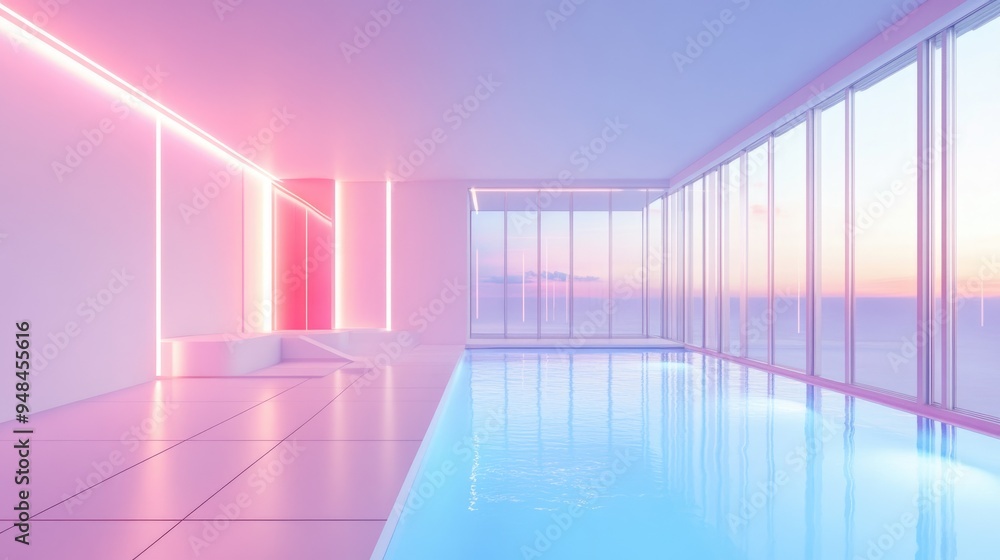 Poster 3d rendering of an abstract architectural design featuring a minimalist white interior swimming pool