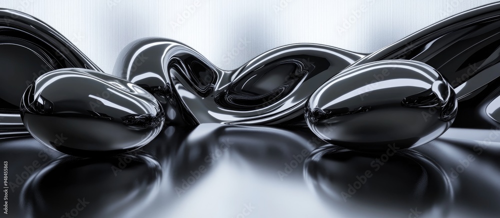 Poster abstract dynamic interior featuring smooth black objects 3d rendering and illustration