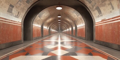 Obraz premium 3D rendering of a Metro station repair with mosaic cover removed from the wall