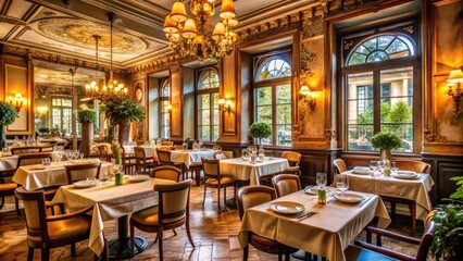 Obraz premium Charming restaurant in Paris featuring elegant decor and delicious French cuisine