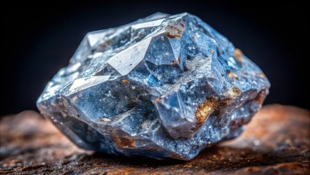 Macro view of a rough, uncut kimberlite diamond ore rock specimen, showcasing its characteristic blue-grey color and sparkly, metallic mineral inclusions.