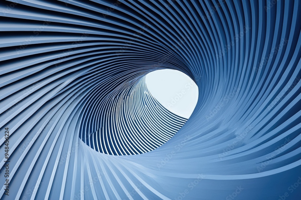Poster a mesmerizing abstract view of a spiral tunnel in soothing blue hues, evoking depth and movement in 