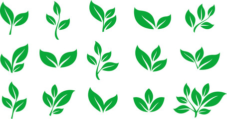 Green leaf icons set. Leaf Icon pack. Leaves icon on isolated background. Collection green leaf. Elements design for natural, eco, vegan, bio labels.green leaf ecology nature element vector