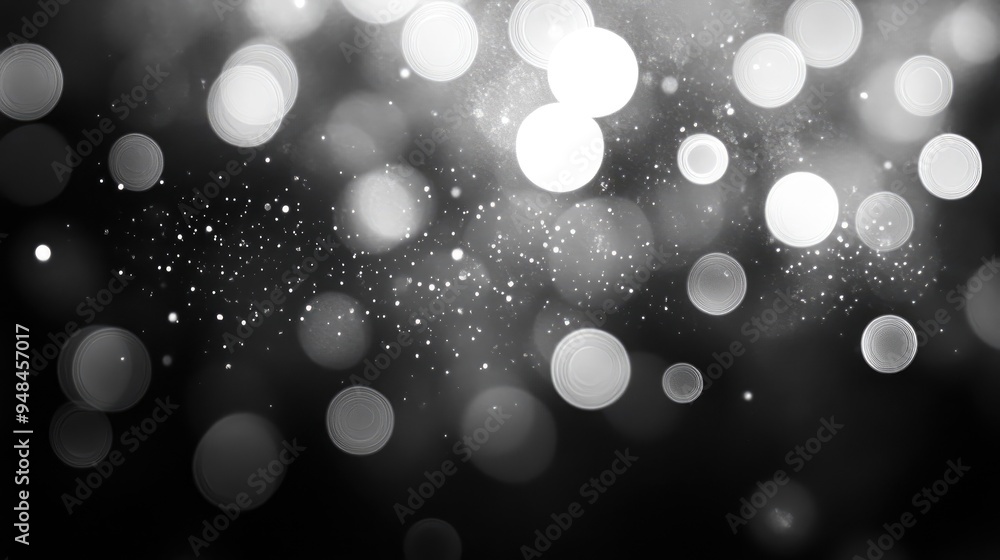 Poster elegant black and white bokeh circles create a stunning abstract background with shimmering particle