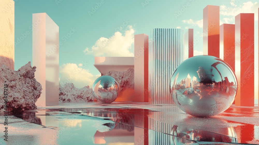 Poster Surreal composition featuring abstract elements in a 3D rendered environment