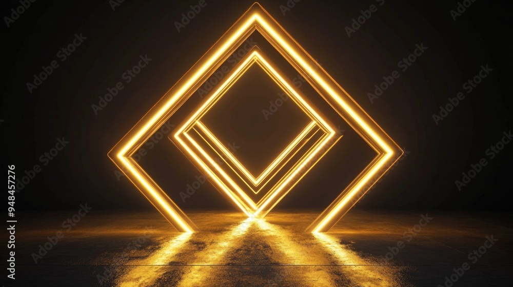 Poster illuminated frames on a dark backdrop radiant square borders dazzling geometric light display shimme