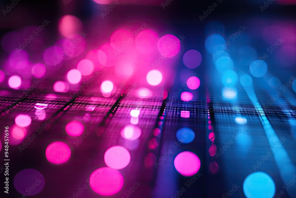 Poster abstract image featuring vibrant multicolored bokeh lights against a dark background, creating a sen