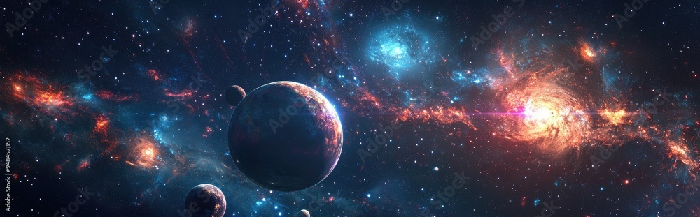 Poster Universal cosmos background in 3D cartoon rendering